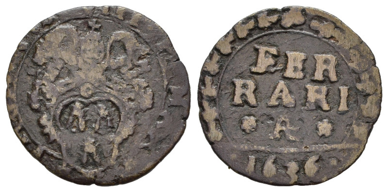 STATO PONTIFICIO. Ferrara. Urbano VIII (1623-1644). Quattrino 1636. AE (g 2,00)....