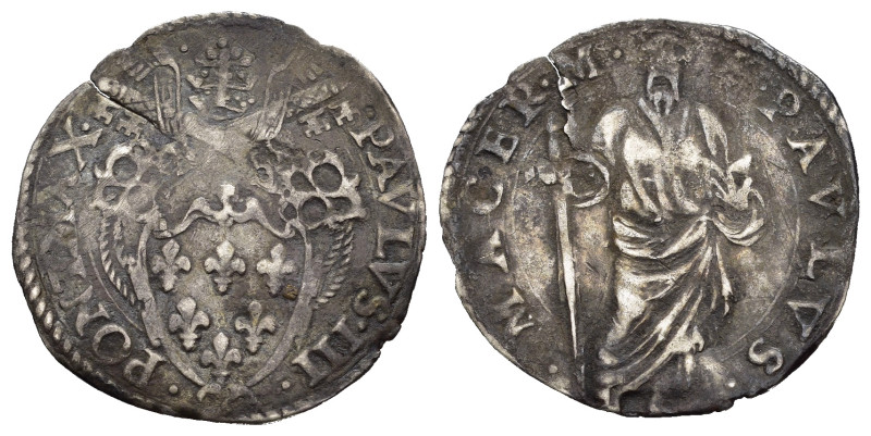 MACERATA. Stato Pontificio. Paolo III (1534-1549). Grosso. AR (g 1,73). Stemma s...