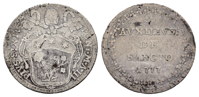 ROMA. Stato Pontificio. Pio VI (1775-1799). Grosso 1777, anno III. AR (g 1,23g)....