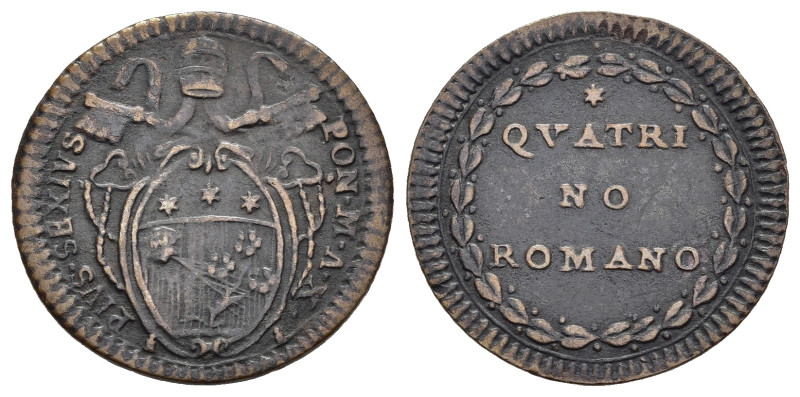 ROMA. Stato Pontificio. Pio VI (1775-1799). Quattrino, anno X. AE (g 2,09). Stem...