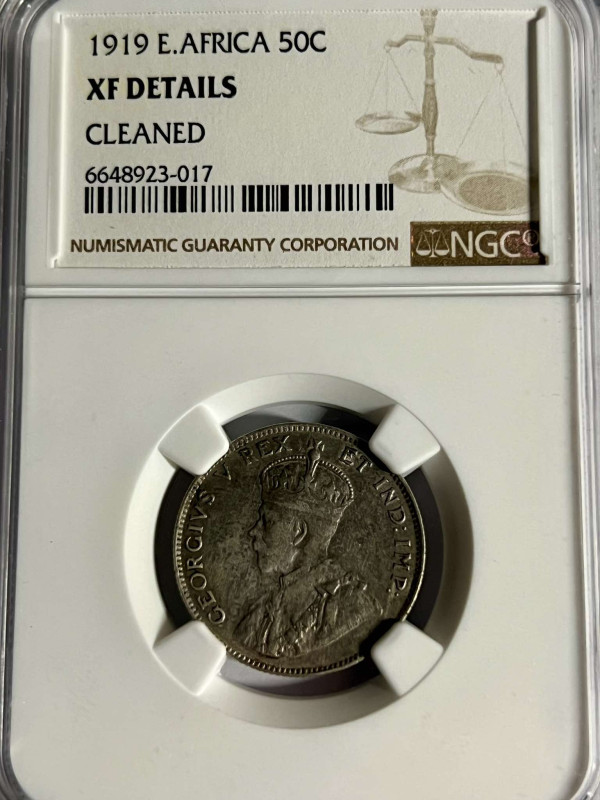 EAST AFRICA & UGANDA PROTECTORATES. George V. 50 cents 1919. In slab NGC - XF De...