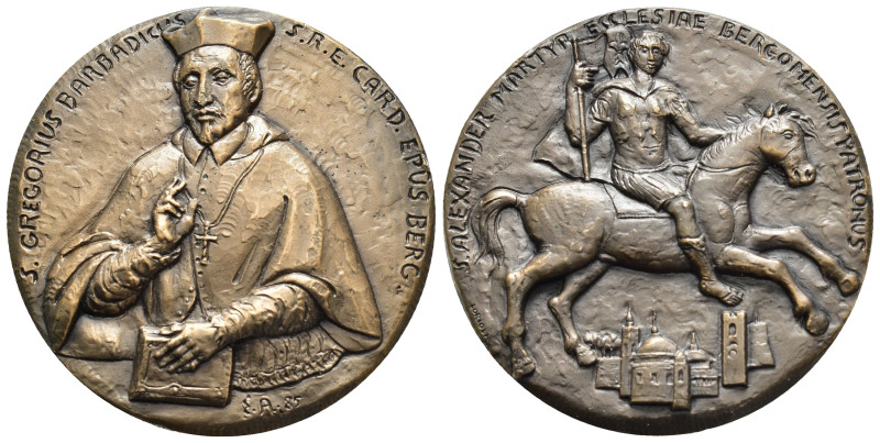 Medaglie italiane. BERGAMO. Medaglia 1985 AE 50 mm D/ Busto Cardinale San Gregor...