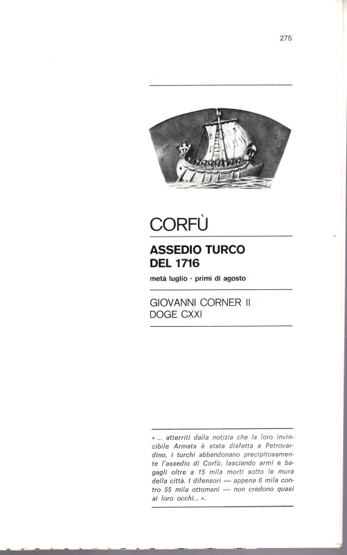 TRAINA Mario - CORFU. Assedio turco del 1716. Giovenni Corner II Doge CXXI. Bolo...