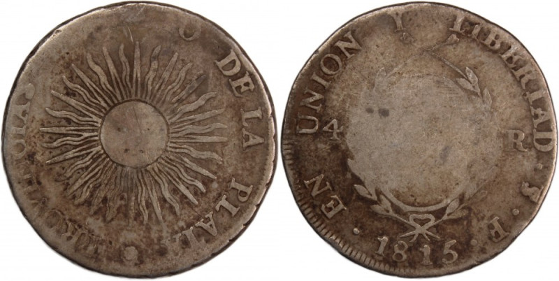 Argentina 4 Reales 1815 F 
 Argentina 4 Reales 1815 F Silver Rio de la Plata KM...