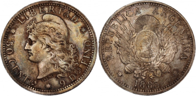 Argentina 50 Centavos 1883 
 Argentina 50 Centavos 1883 Silver KM#3 
Grade: XF