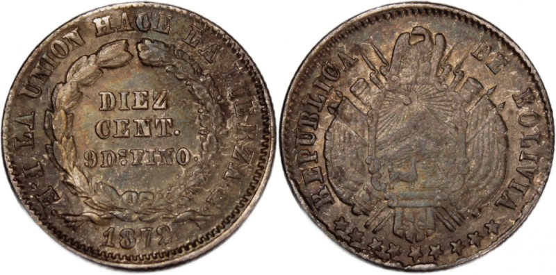 Bolivia 10 Centavos 1872 FE 
 Bolivia 10 Centavos 1872 FE Bolivia 10 Centavos 1...