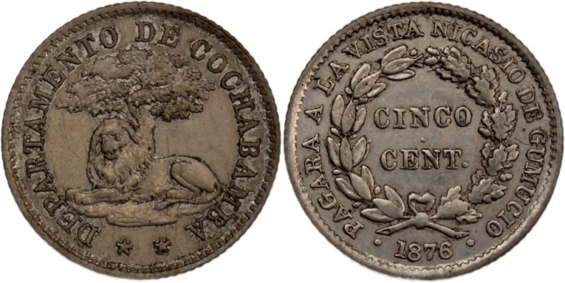Bolivia Cochabamba 5 Centavos 1876 
 Bolivia Cochabamba 5 Centavos 1876 KM#157 ...