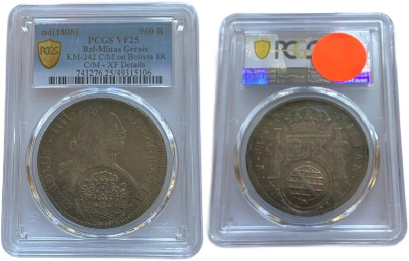 Brazil 960 Reis 1808 on 8 Reales Bolivia 
 Brazil 960 Reis 1808 on 8 Reales Bol...