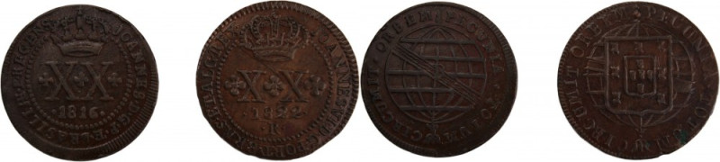 Brazil XX (20) Reis 1816 B & 1822 R (Lot of 2 Coins) 
 Brazil XX (20) Reis 1816...