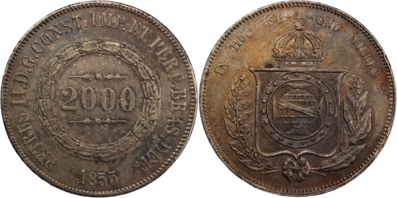 Brazil 2000 Reis 1855 
 Brazil 2000 Reis 1855 Silver KM#466 
Grade: XF