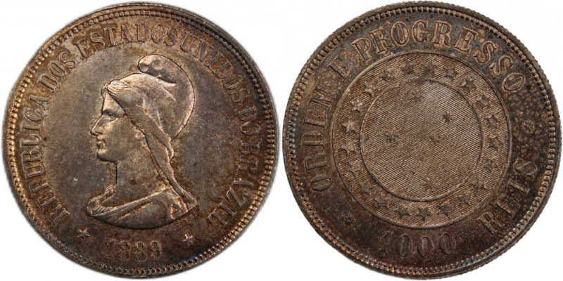 Brazil 1000 Reis 1889 
 Brazil 1000 Reis 1889 Silver KM#495 
Grade: AU