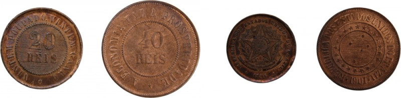 Brazil 40 Reis 1901 & 20 Reis 1894 (Lot of 2 Coins) 
 Brazil 40 Reis 1901 & 20 ...