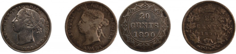 Canada 25 Cents 1894 & 20 Cents 1890 (Lot of 2 Coins) 
 Canada 25 Cents 1894 & ...
