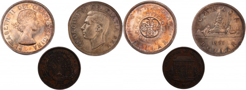 Canada 1 Dollar 1951-1964 (Prooflike) & 1/2 Penny 1844 (Lot of 3 Coins) 
 Canad...