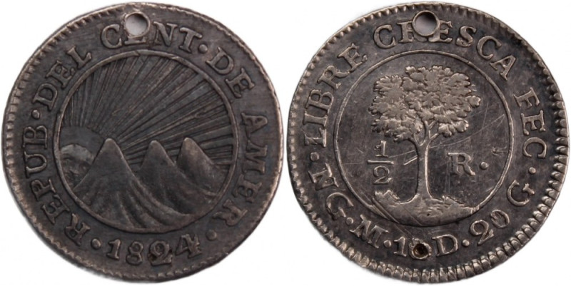 Central American Republic 1/2 Real 1824 NG M Holed 
 Central American Republic ...