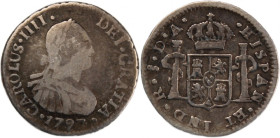 Chile 1/2 Real 1797 So DA 
 Chile 1/2 Real 1797 So DA Chile 1/2 Real 1797 So DA Charles IV Mintage: 125,000 pcs Silver KM#57

Grade: VF