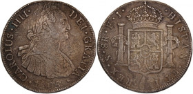 Chile 8 Reales 1805 So FJ 
 Chile 8 Reales 1805 So FJ Chile 8 Reales 1805 So FJ Santiago Mint Charles IV Mintage: 159,000 pcs Silver KM#51

Grade: ...