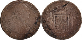 Chile 8 Reales 1808 FJ 
 Chile 8 Reales 1808 FJ Silver KM#51 Charles IV 
Grade: VF