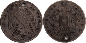 Chile 2 Reales 1849 ML Holed 
 Chile 2 Reales 1849 ML Holed Silver KM#100.2 
Grade: VF