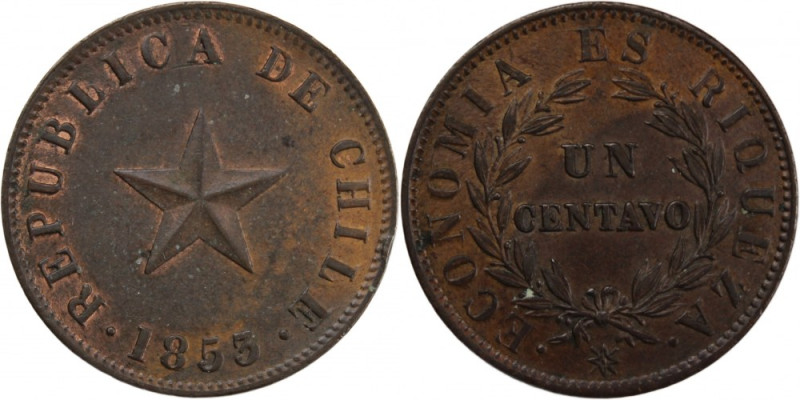 Chile 1 Centavo 1853 
 Chile 1 Centavo 1853 Chile 1 Centavo 1853 Copper KM#127...