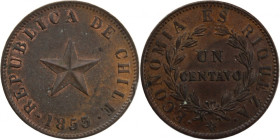 Chile 1 Centavo 1853 
 Chile 1 Centavo 1853 Chile 1 Centavo 1853 Copper KM#127

Grade: UNC