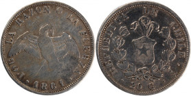 Chile 20 Centavos 1861 So 
 Chile 20 Centavos 1861 So Chile 20 Centavos 1861 So Republic Silver KM#125a&nbsp;

Grade: VF+