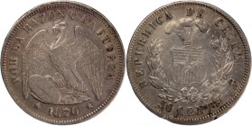 Chile 50 Centavos 1870/68 So Overdate 
 Chile 50 Centavos 1870/68 So Overdate Chile 50 Centavos 1870/68 So Santiago Mint Republic Mintage: 271,000 pc...