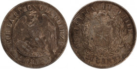 Chile 50 Centavos 1872 So 
 Chile 50 Centavos 1872 So Chile 50 Centavos 1872 So Santiago Mint Republic Mintage: 104,000 pcs Silver KM#139

Grade: X...
