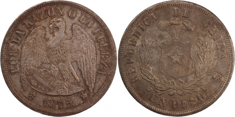 Chile 1 Peso 1875 
 Chile 1 Peso 1875 Silver KM#142 
Grade: XF