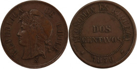 Chile 2 Centavos 1879 
 Chile 2 Centavos 1879 Chile 2 Centavos 1879 Copper KM#147a

Grade: XF