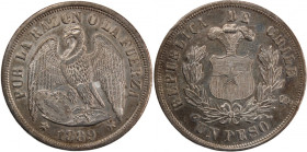 Chile 1 Peso 1889 
 Chile 1 Peso 1889 Chile 1 Peso 1889 Silver KM#142.1

Grade: AU