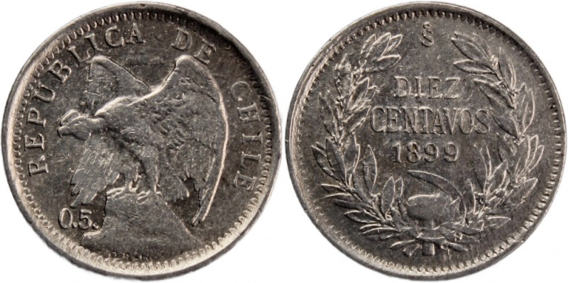 Chile 10 Centavos 1899 
 Chile 10 Centavos 1899 Chile 10 Centavos 1899 Santiago...