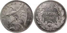 Chile 50 Centavos 1902 
 Chile 50 Centavos 1902 Silver KM#160

Grade: UNC