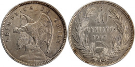 Chile 40 Centavos 1907 So 
 Chile 40 Centavos 1907 So Chile 40 Centavos 1907 So Mintage: 56,000 pcs Billon KM#163

Grade: UNC