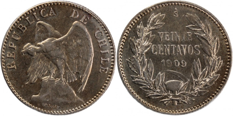 Chile 20 Centavos 1909 
 Chile 20 Centavos 1909 Chile 20 Centavos 1909 Billon K...