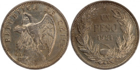 Chile 1 Peso 1921 So 
 Chile 1 Peso 1921 So Chile 1 Peso 1921 So Santiago Mint Republic Silver KM#152.5

Grade: UNC