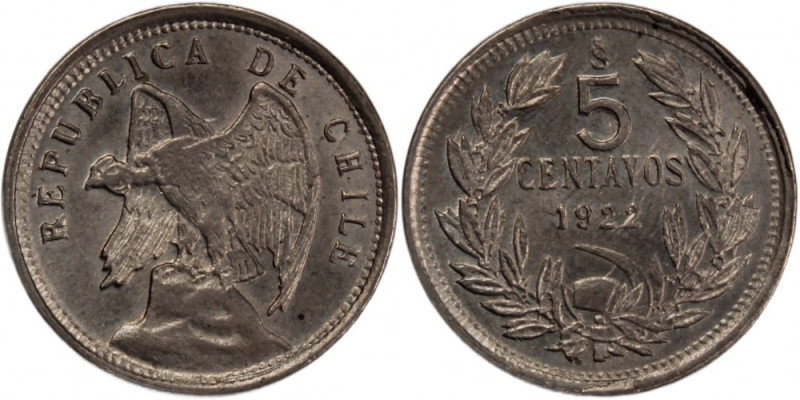 Chile 5 Centavos 1922 
 Chile 5 Centavos 1922 Chile 5 Centavos 1922 Santiago Mi...