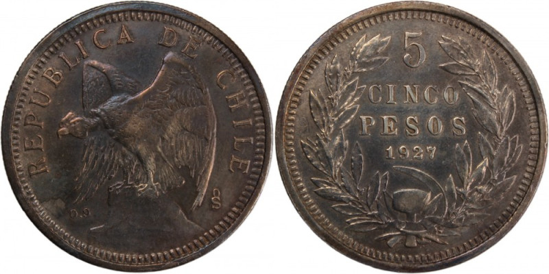 Chile 5 Pesos 1927 
 Chile 5 Pesos 1927 Silver KM#173

Grade: XF