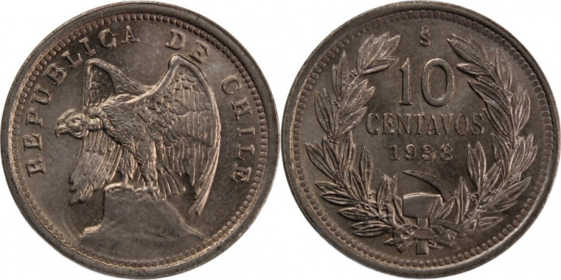 Chile 10 Centavos 1933 
 Chile 10 Centavos 1933 Chile 10 Centavos 1933 Copper-n...