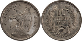 Chile 10 Centavos 1938 So 
 Chile 10 Centavos 1938 So Chile 10 Centavos 1938 So Santiago Mint Copper-nickel KM#166

Grade: UNC