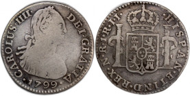 Colombia Nuevo Reino 1 Real 1799 JJ 
 Colombia Nuevo Reino 1 Real 1799 JJ Colombia 1 Real 1799 Charles IV (Carlos IV) Silver KM#58

Grade: F-VF
