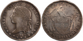Colombia 1 Peso 1869 
 Colombia 1 Peso 1869 Silver Medellin KM#154.2 
Grade: XF
