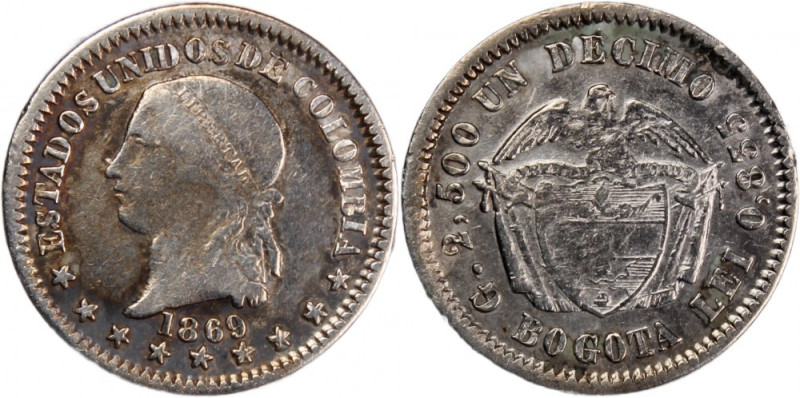 Colombia 1 Decimo 1869 
 Colombia 1 Decimo 1869 Colombia 1 Decimo 1869 Bogota M...