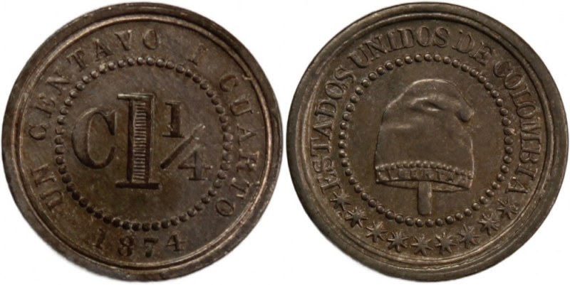 Colombia 1 1/4 Centavo 1874 
 Colombia 1 1/4 Centavo 1874 Colombia 1 1/4 Centav...