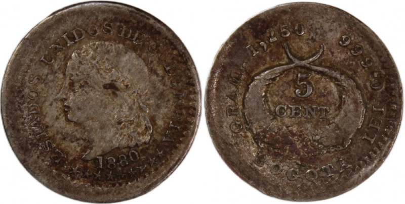 Colombia Bogota 5 Centavos 1880 Rare 
 Colombia Bogota 5 Centavos 1880 Rare Col...