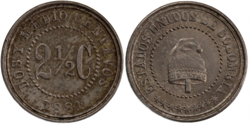 Colombia 2 1/2 Centavos 1881 
 Colombia 2 1/2 Centavos 1881 Colombia 2 1/2 Cent...