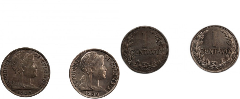 Colombia 1 Centavo 1935 and 1938 
 Colombia 1 Centavo 1935 and 1938 Copper-Nick...