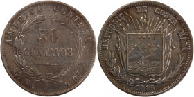 Costa Rica 50 Centavos 1885 
 Costa Rica 50 Centavos 1885 Costa Rica 50 Centavos 1885&nbsp;Without 'CB' below ribbon Silver KM#124

Grade: XF