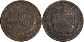 Costa Rica 50 Centavos 1887 
 Costa Rica 50 Centavos 1887 Costa Rica 50 Centavos 1887&nbsp;Without 'CB' below ribbon Silver KM#124

Grade: XF