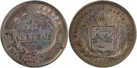Costa Rica 25 Centavos 1893 
 Costa Rica 25 Centavos 1893 Silver KM#130 
Grade: AU